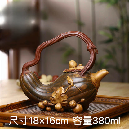YiXing Zisha Teapot Handmade Pumpkin Beam Pot Tea Set Imitation Old Pot