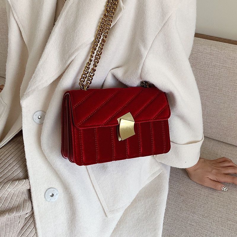 Handbag Shoulder Bag Vintage Velvet Chain Evening Clutch Messenger Crossbody 1PC