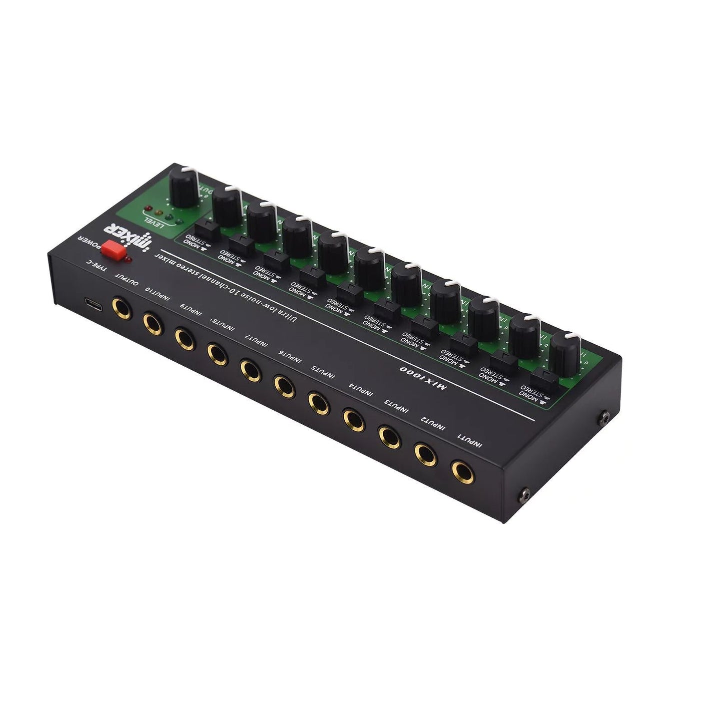 1 PC 10 Channel Stereo Mono Audio Mixer 6.35mm Input Output TRS/TS Jacks