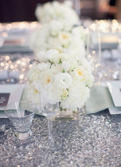 Silver 60" x 102" Sequin Rectangular Tablecloth