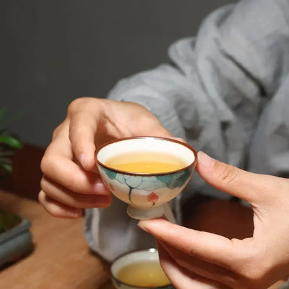 45ml Chinese Ceramic Teacup Personal Cup Hand Painted Lotus Tea Bowl Master Cup