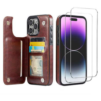 Wallet Case for iPhone 16 15 14 13 12 11 Pro Max XS XR SE with Screen Protector