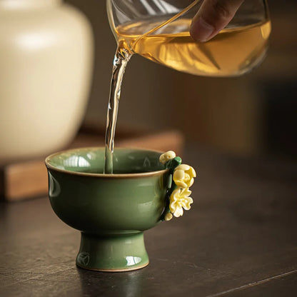 Creative Teacup Retro Goblet Master Cup Ceramic Flower Tea Bowl Kung Fu Tea Set