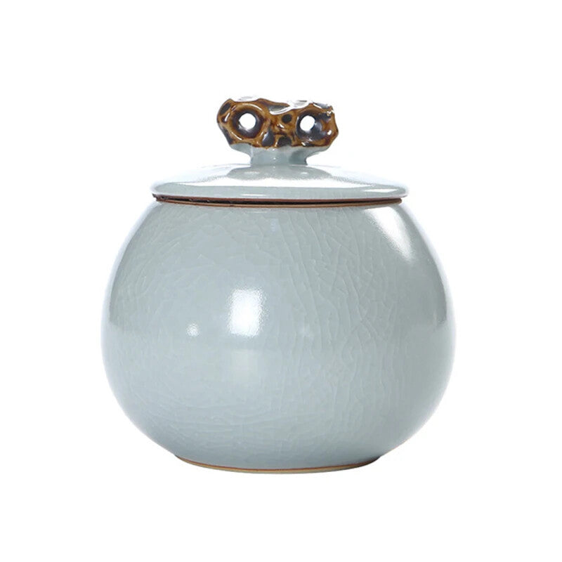 1pc 3.54" Chinese Ceramic Tea Caddy Sealed Ru Kiln Tea Storage Tank Tea Set Gift