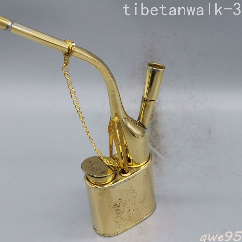 Old Chinese Brass Copper Handmade Pipe Smoking Tools Statue
