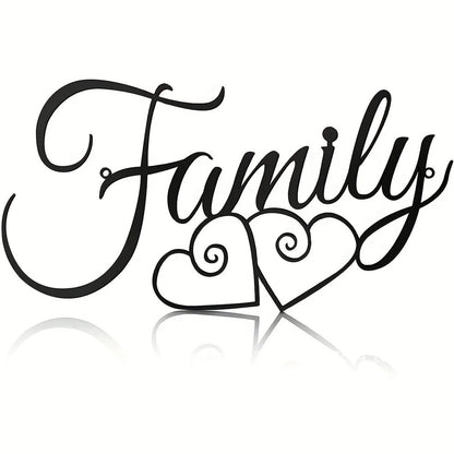 Family Wall Sign, Metal Family Wall Decor Black Word Wall Art Farmhouse Wall