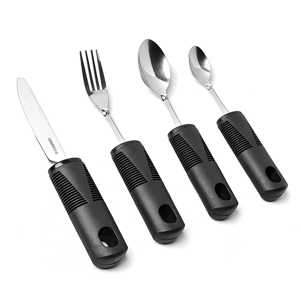 Adaptive Cutlery Set 4-Piece with Widened Non-Slip Handles for Hand Tremors