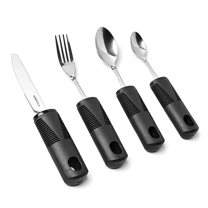 Adaptive Cutlery Set 4-Piece with Widened Non-Slip Handles for Hand Tremors