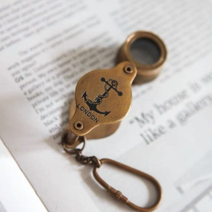 Light Luxury Brass Folding Magnifying Glass 14cm Portable Keychain Reading Lens