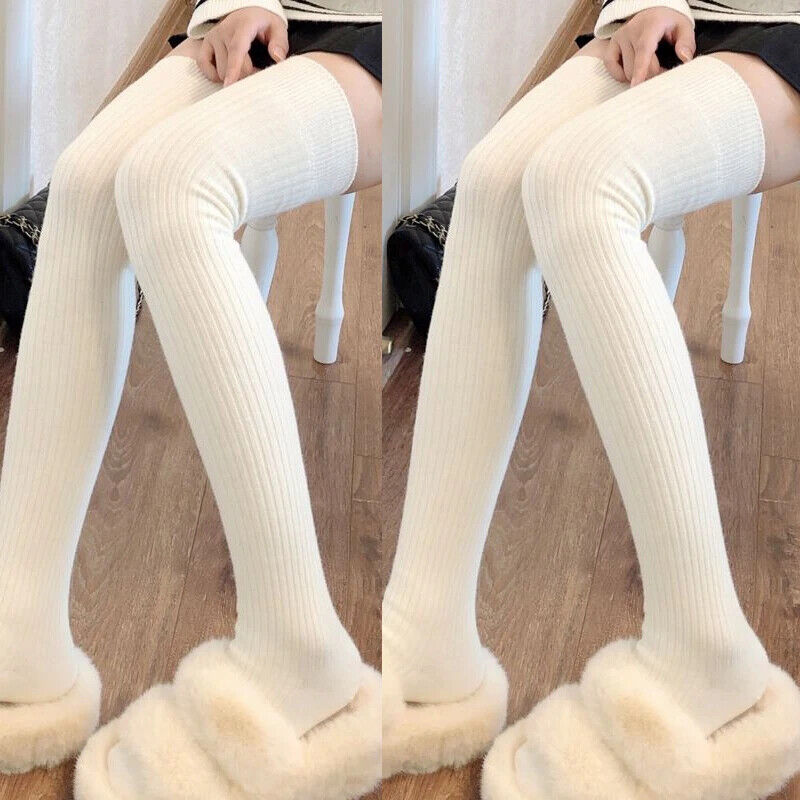 Women Long Socks 1-2 Pairs Wool Cashmere Stockings Girls Autumn Winter Warm Knee