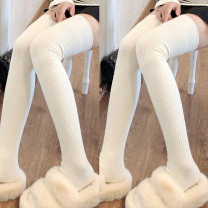 Women Long Socks 1-2 Pairs Wool Cashmere Stockings Girls Autumn Winter Warm Knee