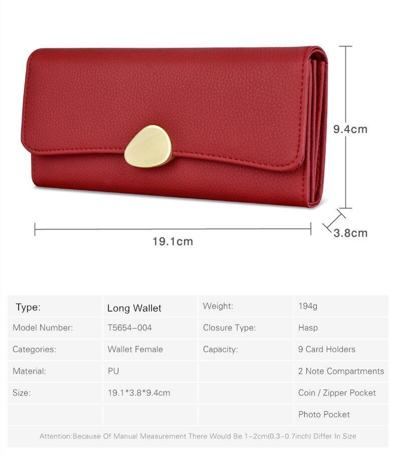 Leather Purse Wallet Green Thin Clutch Phone Bag Luxury Credit Card Holder 9.4CM