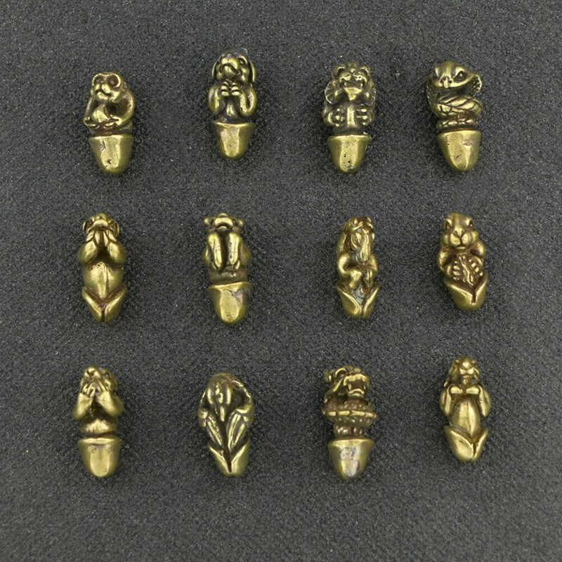 12 Pcs Brass Chinese Zodiac Animals Charm Beads Penis Figurine Collection