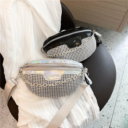 Womens Shiny Crystal Bag Rhinestone Underarm Bag Handbag Clutch Bag Shoulder Bag