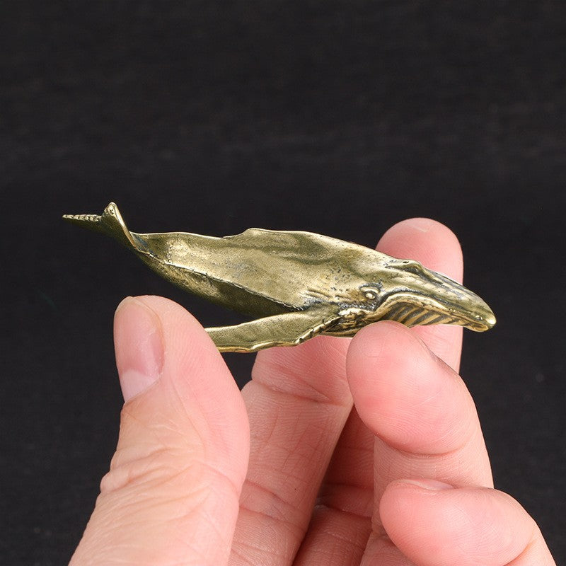 Chinese Collection of Retro Handmade Pure Copper Whale Tea Pet Crafts