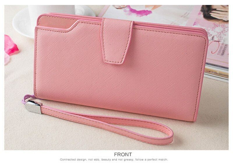Women's Wallet Female Clutch Purse Cash Clip Handbag Leather Long Zipper Clamps