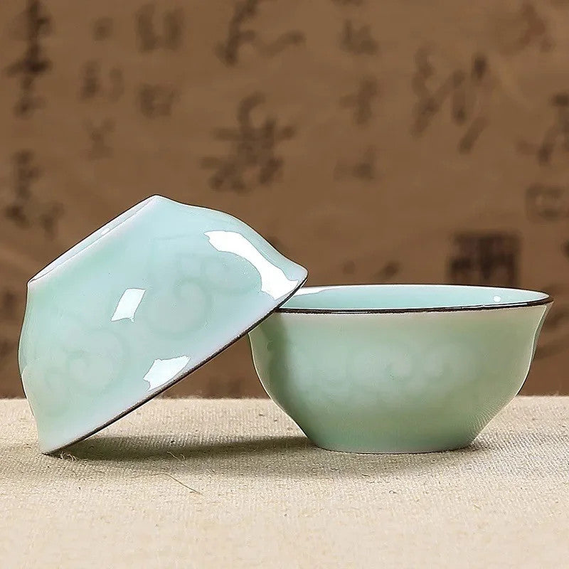 40ml Ceramic Chinese Kungfu Tea Cup Handmade Embossed Carp Tasting Cup Tea Set