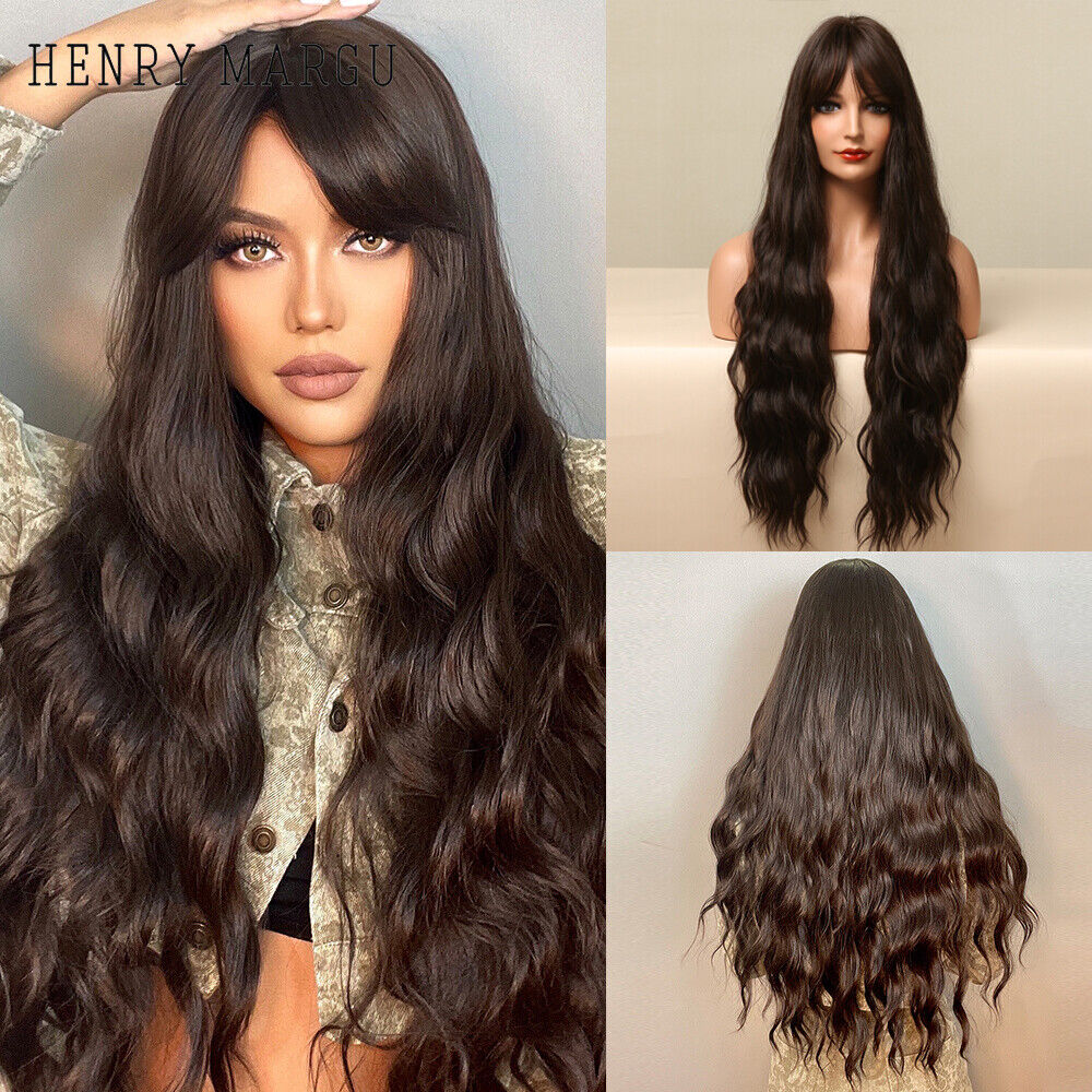 Long Wavy Wigs with Bangs Cosplay Party Synthetic Hair Wigs for Black Women
