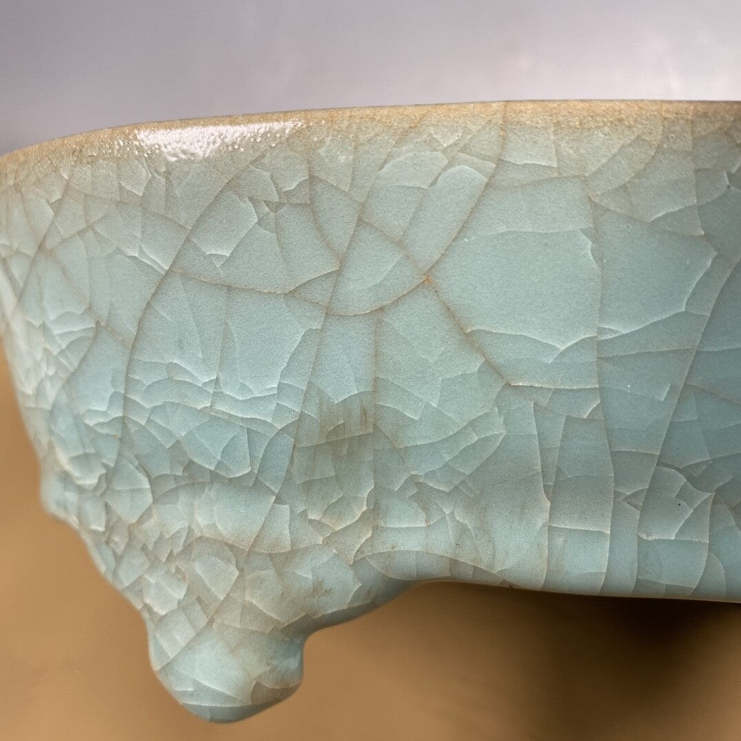 9.0" china antique song dynasty guan kiln ru porcelain cyan glaze narcissus pot