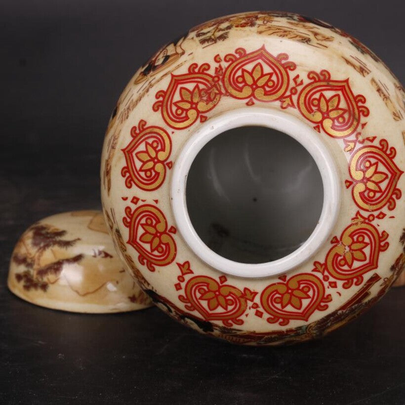 Old Chinese Porcelain Color Hand Painted Kimono Beauty Jar Pots Tea Caddy Crafts