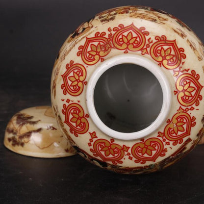 Old Chinese Porcelain Color Hand Painted Kimono Beauty Jar Pots Tea Caddy Crafts