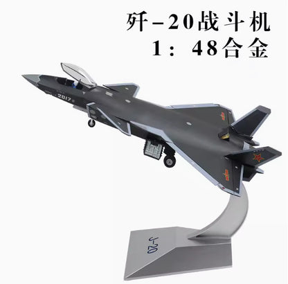1:48 45CM J-20 2017 Stealth Fighter Jet Airplane Diecast Military Aircraft Model