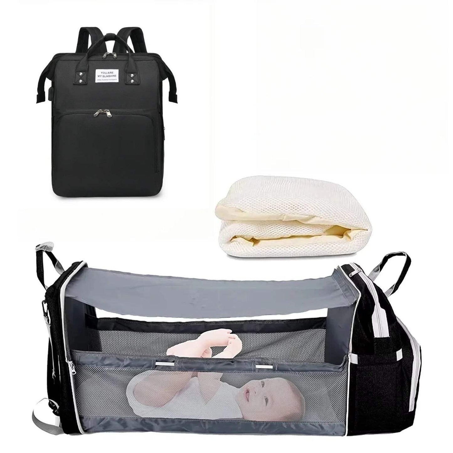3-in-1 Baby Travel Diaper Bag with Foldable Bed