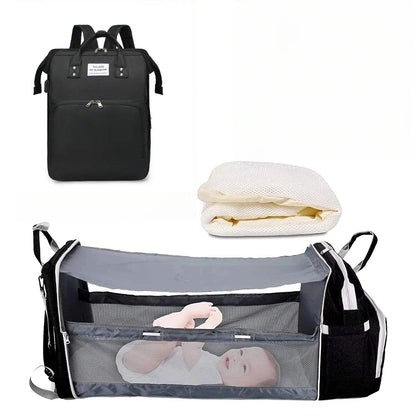 3-in-1 Baby Travel Diaper Bag with Foldable Bed