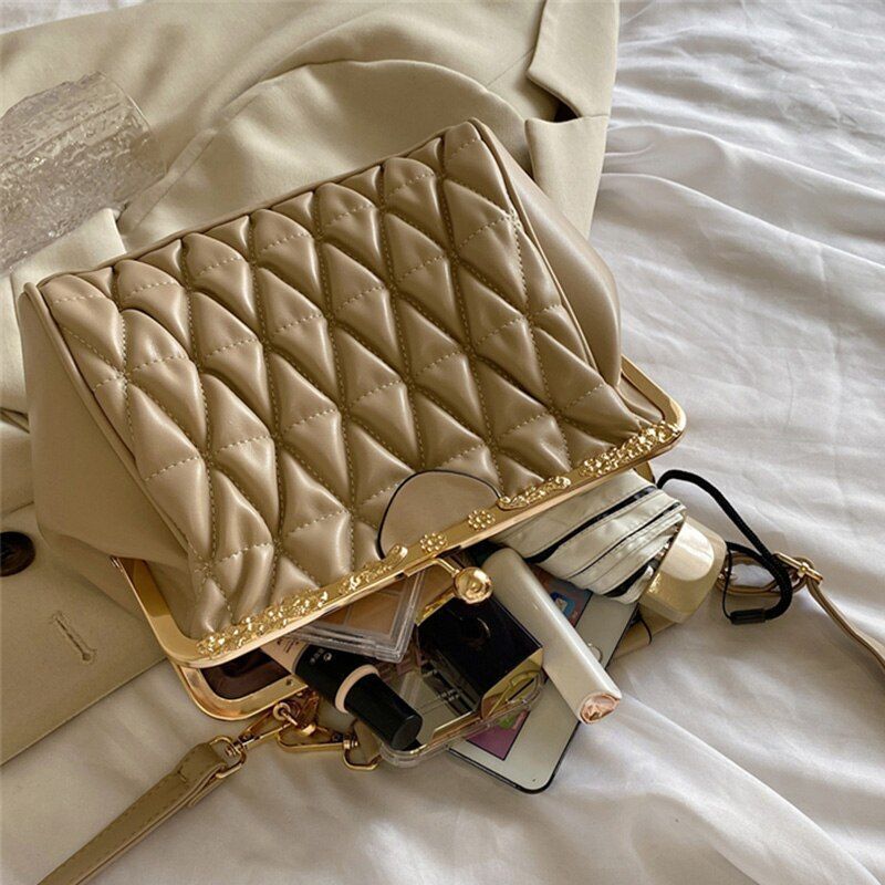 Shoulder Bag Beige Blue Messenger Thick Chain Sling Bag Synthetic Leather Clutch