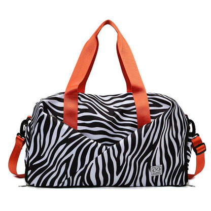 Zebra-stripe Travel Bag Folding Travel Luggage Duffle Shoulder Bags Women Sports