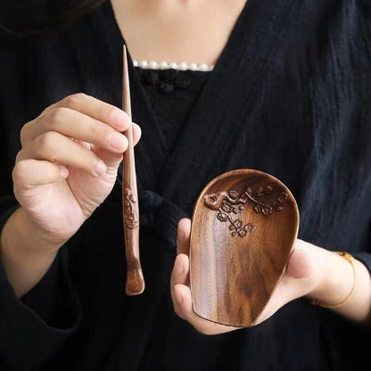 Walnut Wood Tea Spoon Handmade Plum Blossom Tea Scoop Tea Accessories
