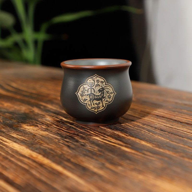 70ml Chinese Purple Pottery Handcarved Twelve Zodiac Master Cup Kungfu Teaware