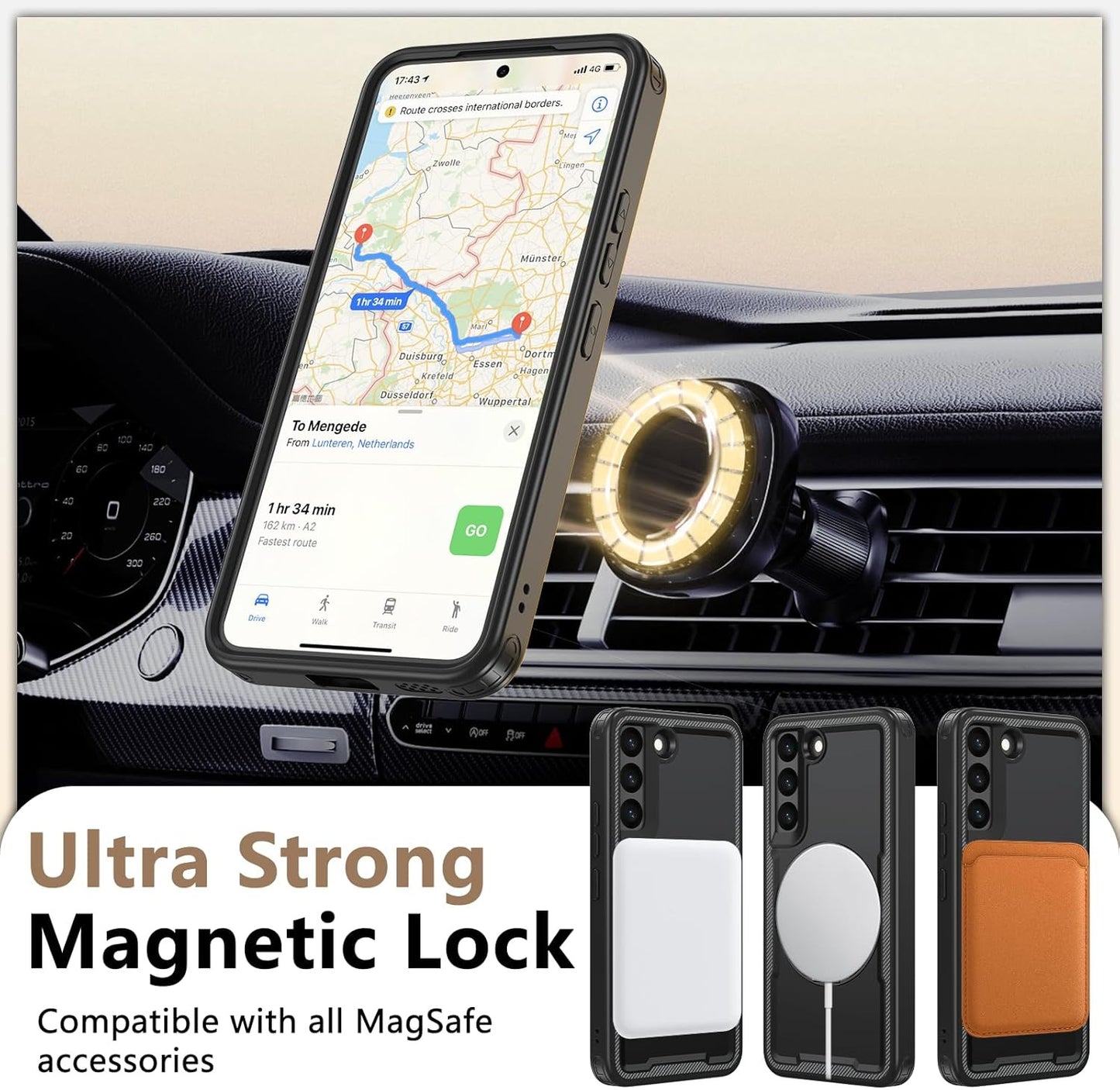 For Galaxy-S22 Case: with 2 PCS Screen Protector for S22 Phone Case, Strong Magn