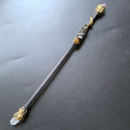 Witch Magic Sticks Clear Quartz Point Crystal Scepter Fairy Wand Props 35cm Wood