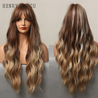 Long Wavy Wigs with Bangs Cosplay Party Synthetic Hair Wigs for Black Women