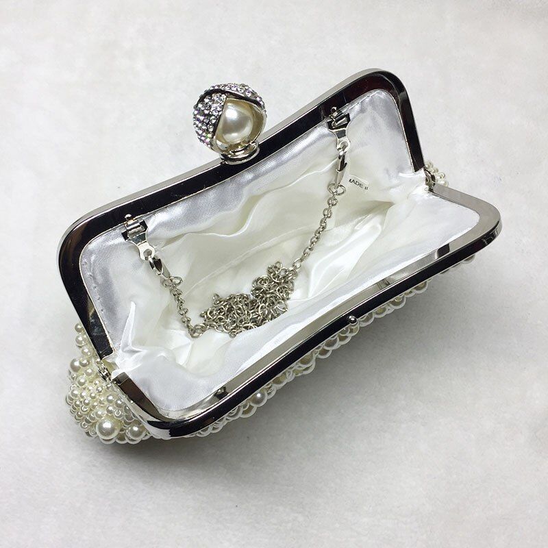 Elegant White Pearl Shell Evening Bgs Bead Small Handbag Clutch Shoulder Purse