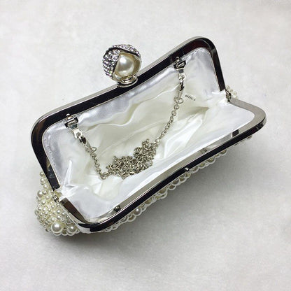 Elegant White Pearl Shell Evening Bgs Bead Small Handbag Clutch Shoulder Purse