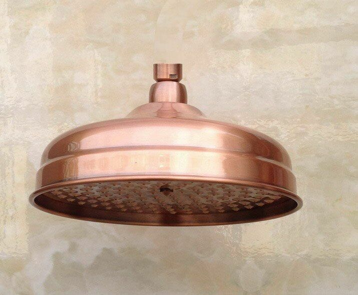 8" Antique Red Copper Round Rainfall Shower Heads Extension Pipes Wall Arm Parts
