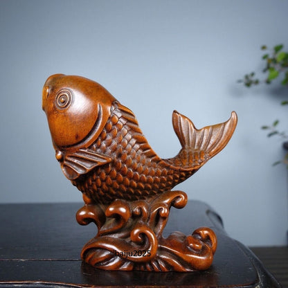 Antique boxwood carving art handcrafted carp statue decoration home fish Pendant