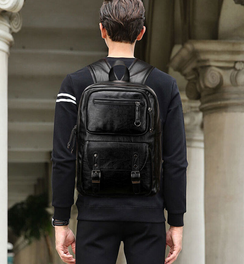 New Fashion Men PU Leather School Backpack Waterproof Laptop Travel Bag