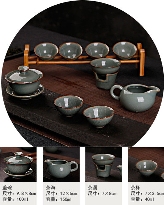 10pcs/lot Chinese Tea Set Thicker Glaze Porcelain Gaiwan Tureen Tea Pot Cups New