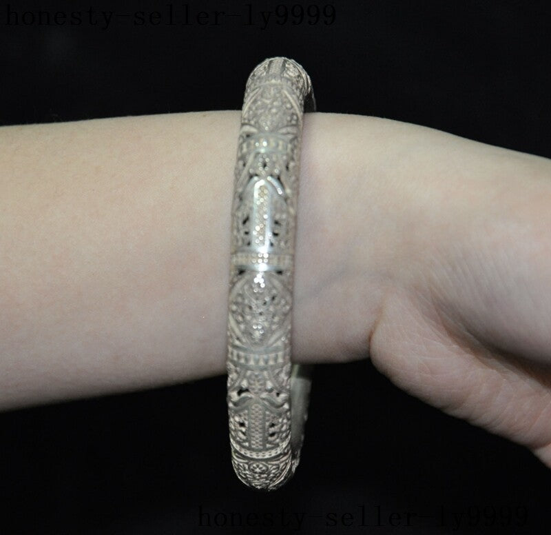 old Chinerse Tibetan silver jewelry Bracelet bangle wristlet circlet wristband