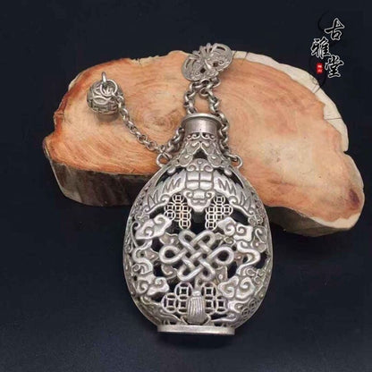Chinese Knot Incense Pouch | Miao Silver Carving | Antique Style Perfume Holder