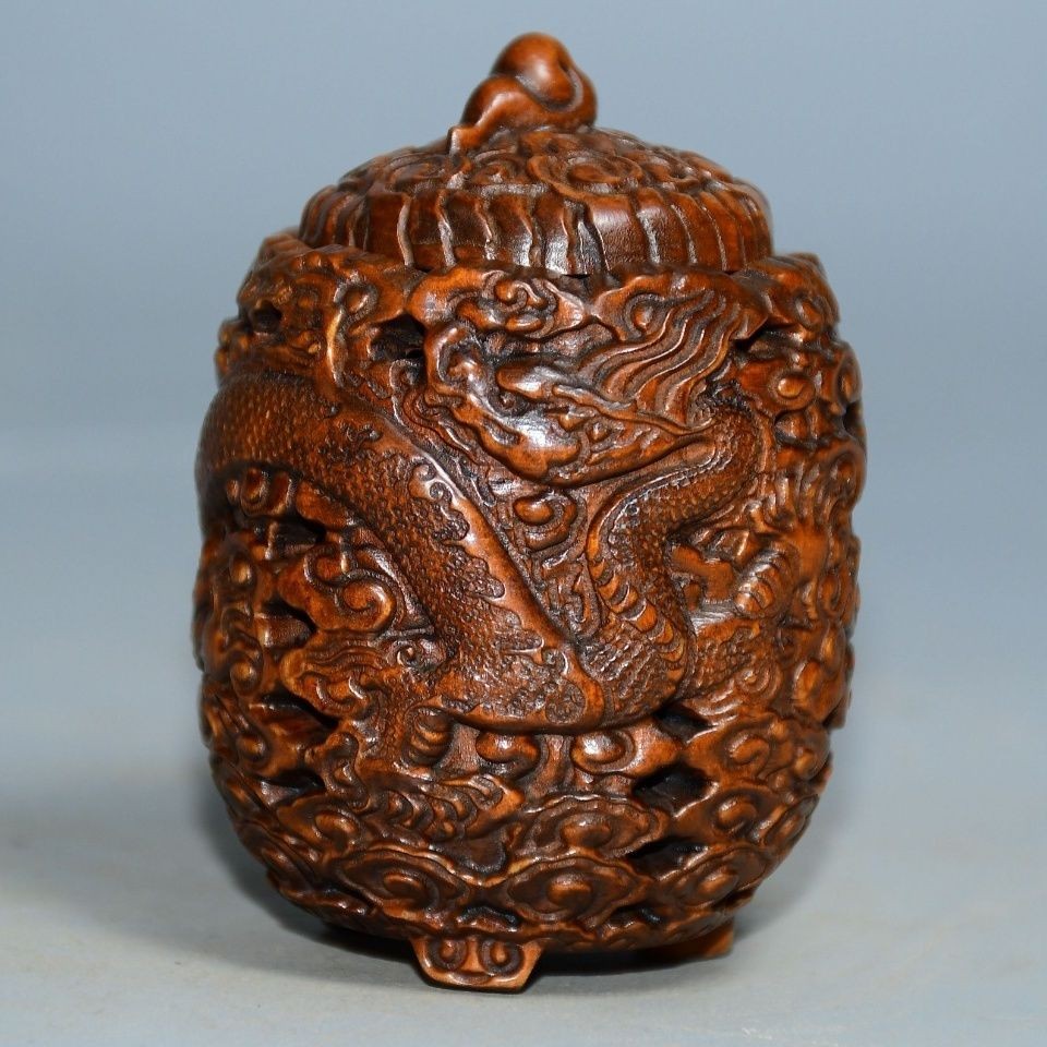 Boxwood Katydid Cage 6.5×4.5×4cm 30g Hand Carved Hollow Wood Craft