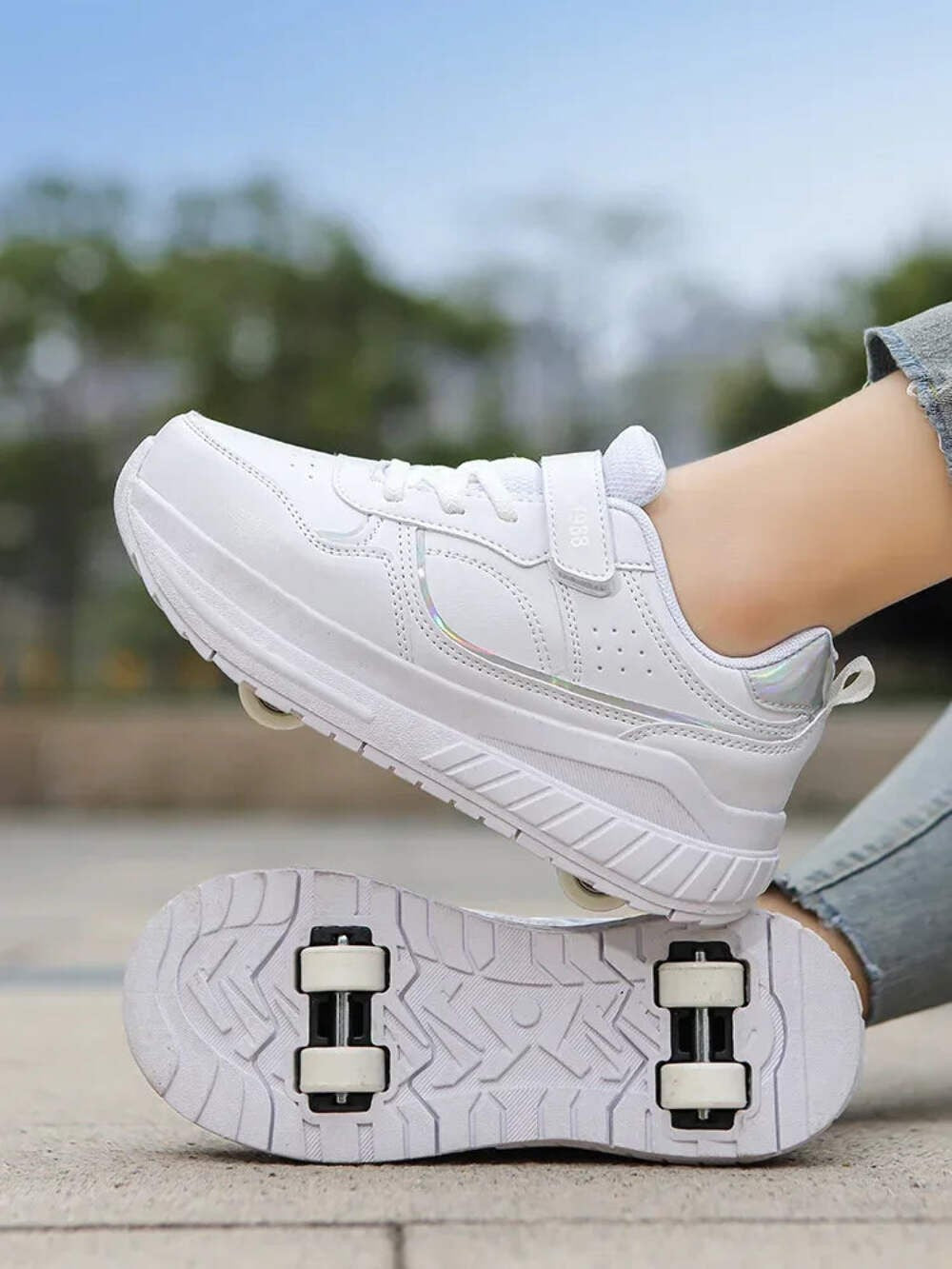 Kids Four-Wheel Roller Shoes PU Leather Sneakers