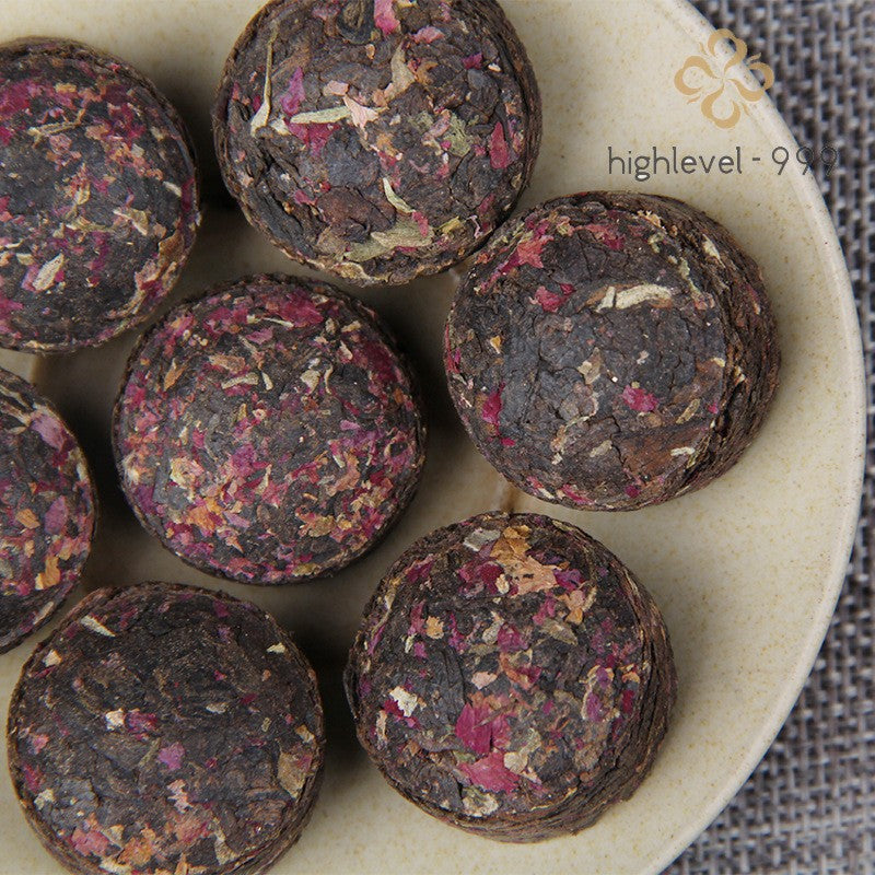 500g Ripe Pu'er Yunnan Rose Blended Floral Mini Compressed Tuocha Tea