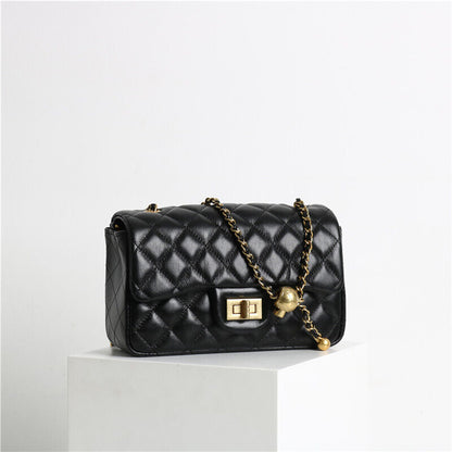 Quilted Real Leather Small Flap Purse Handbag Shoulder Bag w/ Chain Clutch Pouch