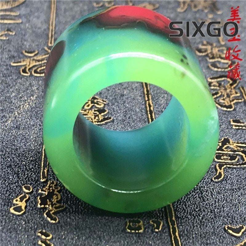 22mm Antique Seven Color Jade Bi Disc Green Jade Pendant Thumb Ring Jewelry