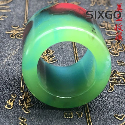 22mm Antique Seven Color Jade Bi Disc Green Jade Pendant Thumb Ring Jewelry