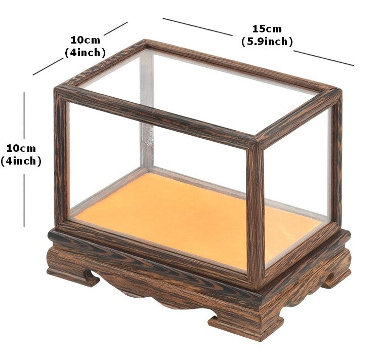 Wenge Wood Rectangle Display Cover Wooden Trim Frame Base Glass Dome Case Box